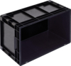 Preview: It is a black, rectangular plastic box without a lid. The walls are reinforced and the interior surface is empty, ideal for storing items.