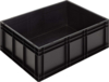 Preview: The image displays a rectangular, black plastic box. It has smooth walls and an open top edge. The box is sturdy and suitable for storing items.