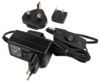 Preview: The image displays a black power supply with a cable and a switch. Next to the power supply, there are two different plugs, one with two round pins and one with two flat ones.