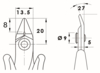 Preview: The image displays technical drawings of a tool with dimensions. On the left is the front view, on the right the side view. Dimensions are indicated on the lines.