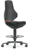 Preview: The office chair has a high backrest and a padded seat. It stands on a swivel base with five casters. A footrest is also included. The colors are primarily black with orange accents.