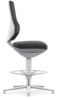 Preview: The image shows a modern office chair in profile view. The chair has a black seat and a light gray backrest. It stands on a sturdy silver base with casters.