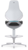 Preview: The image shows a modern swivel chair with a light, simple backrest and a dark seating area. The chair has a metallic base with casters and a foot ring.