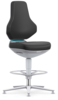 Preview: The image shows a modern, ergonomic office chair with black upholstery and a high, curved backrest. The chair has a silver base with a round plastic foundation.