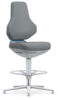 Preview: The chair has a tall, gray backrest and a comfortable seat. It stands on a sturdy, silver base with a round foot ring. The seat height is adjustable.