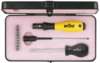 Preview: The image shows a black toolbox with a pink lining. Inside, there is a yellow screwdriver and two other tools of different lengths.