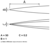 Preview: The image displays technical drawings with three dimensions: A (50 mm), B (1 mm), and C (0.2 mm). Parallel lines run along the top and bottom, opening outward.