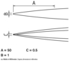 Preview: Das Bild zeigt zwei schematische Darstellungen, die durch Linien und Maße (A, B, C) verbunden sind. A ist 50 mm, B ist 1 mm und C ist 0,5 mm. Sie zeigen konvergierende Linien.