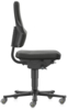 Preview: An office chair with black, ergonomic fabric upholstery. It features a high backrest, a padded seat, and five casters on a sturdy base. Height is adjustable.