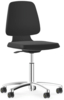 Preview: It is a black office chair with a simple design. The backrest is slightly curved, the seat is flat and padded. The chair has an adjustable metal base with five casters.