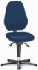 Preview: The image shows a blue office chair with an ergonomically shaped back. The chair has a padded seat and a swivel base with five casters for mobility.