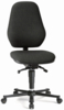 Preview: The chair is ergonomically shaped with a high, slightly curved back and a wide seat. It is black, has an adjustable height, and stands on a five-pronged base with casters.