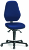 Preview: The office chair has a high, ergonomic backrest and a wide seat. It is equipped with blue upholstery and has five casters for easy mobility. The height is adjustable.