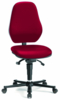 Preview: The office chair has a red, padded seat and a high backrest. It stands on a five-spoke base with casters that make it easy to move. The height is adjustable.