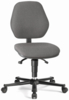 Preview: The image shows an ergonomic office chair with a gray fabric cover. The seat is rounded, and the backrest has a slight tilt. It stands on a five-armed, rolling base.