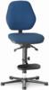 Preview: In the picture, there is a blue office chair. It has a round seat, a high backrest, and an adjustable footrest. The chair is positioned on a stable, five-armed base.