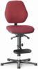 Preview: The chair has a red padded seat and a high backrest. It stands on a sturdy base with five casters. There is a footrest under the seat.