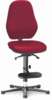 Preview: The chair has a red, upholstered seat and backrest. It features a swivel, height-adjustable base with five casters and a small footrest.