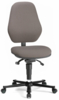 Preview: The office chair has a gray, padded seat and an ergonomic backrest. It stands on a black, five-pronged base with casters for mobility.