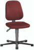 Preview: The chair has a red, padded seat and backrest. It is mounted on a five-spoke base with casters. The height is adjustable and the shape is ergonomic.