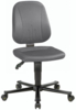 Preview: The office chair has a gray, padded seat and backrest with a line pattern. It stands on a five-ray base with casters to allow mobility.