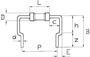 The image displays a technical drawing of a U-shaped component with various dimensions. Lines and measurements for D, L, c, h, B, E, d, P, and z are indicated.