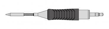 The image shows a graphic pen with an elongated, ribbed grip area and a fine tip. It has a connector at the end for interacting with devices.