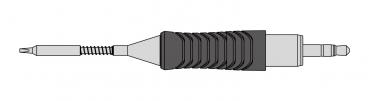 The image shows an elongated object with a ribbed center. There are different connectors at both ends. The body is slim and twisted on one side.