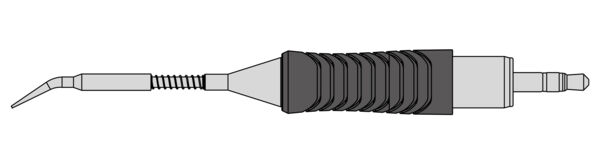 The image shows a tool with a long, narrow handle and a pointed, curved tip. The handle is black and ridged for a better grip.