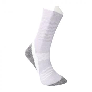 The image displays a sock-like item in light colors. The sock features a striped design and a gray sole. The upper part is smooth, while the rest appears textured.