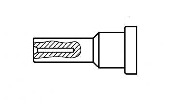 Das Bild zeigt einen schematischen Schnitt eines Schraubendreheraufsatzes. Er hat eine zylindrische Form mit einer breiten Basis und einer gerillten, schmalen Spitze.