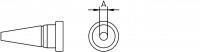 The image shows two technical drawings. On the left is a conical tip with a cylindrical base. On the right is a circular view with a small hole in the center.