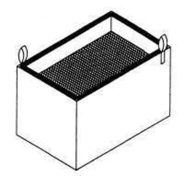 The image shows a rectangular container with a mesh surface and two side handles. The container is likely intended for storing or filtering materials.