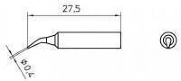 The image displays a simple, narrow tool handle with a slanted tip. The dimensions are marked: 27.5 mm length and 70 mm width. To the right is a circular view.