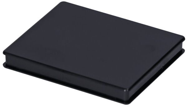 It is a rectangular, flat object in black. The surface is smooth and even, with rounded corners. It looks like a compact container or a pouch.