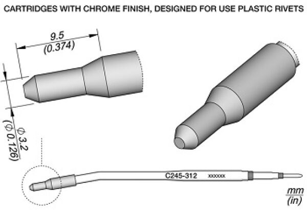 The image displays technical drawings of chrome coatings for special tools. Various views of an attachment designed for plastic rivets are depicted.