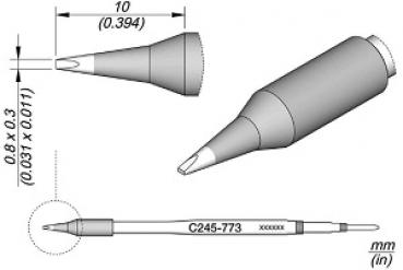 The image shows a technical drawing of a pen. Various views are displayed: the tip, the casing, and the dimensions. The dimensions are given in millimeters and inches.