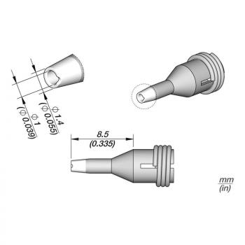 Das Bild zeigt technische Zeichnungen eines Steckers mit verschiedenen Ansichten. Er ist zylindrisch mit einem konischen Ende und detaillierten Maßen in Millimetern.