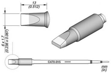 The image displays a technical drawing of an object. It features a conical tip and a cylindrical handle. Dimensions are visible, with the length being approximately 13 mm.