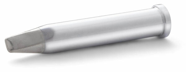 The image shows a slim, silver metal object with a pointed tip and a cylindrical body. The lower part has a flat edge.