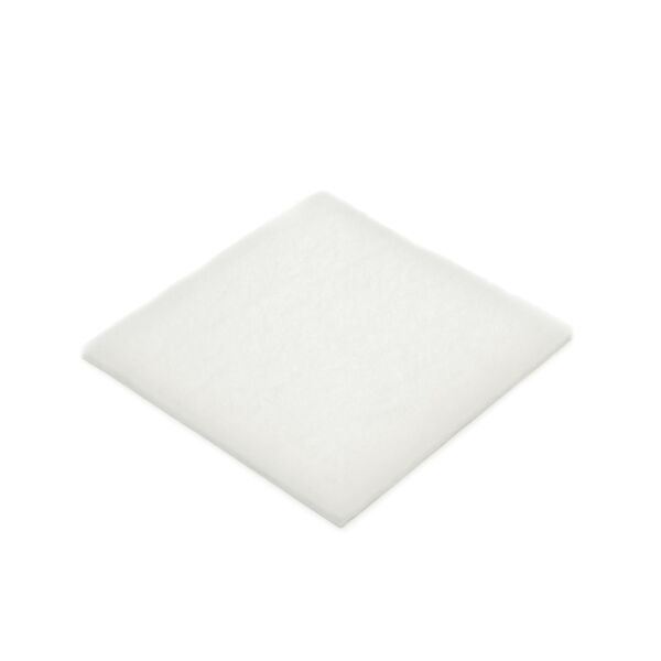 The image shows a square, flat object in white. It has a uniform, smooth surface and appears soft and light. It could be a piece of foam or a similar material.