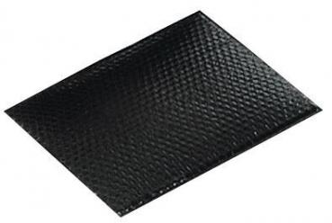 The image shows a black, rectangular object with a textured, dimpled surface. It appears sturdy and has straight edges. It could be made of plastic or a similar material.