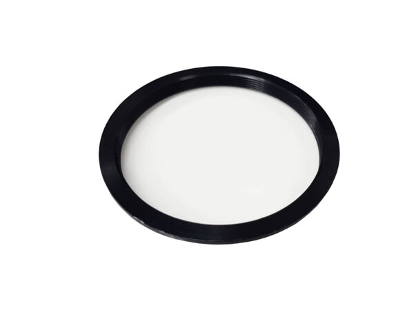 The image shows a round, flat plate with a black edge. The interior is white and smooth, while the outer rim has a textured surface. The plate appears simple and minimalist.