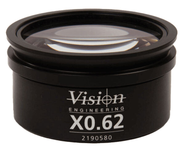 The image shows a round, black lens with a smooth surface. On the front it reads 