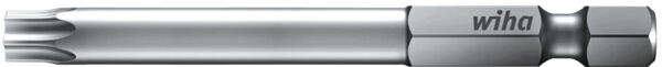 The image shows a silver screwdriver bit with a square socket. The bit has a slotted end and is engraved with the word 