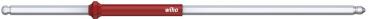 The image shows a long, slender screwdriver with a red handle in the middle and a metallic tip at each end. The handle has an octagonal shape.