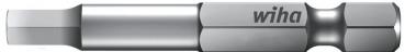 The image shows a metallic screwdriver bit with a hexagonal attachment. It has a smooth surface and bears the inscription 