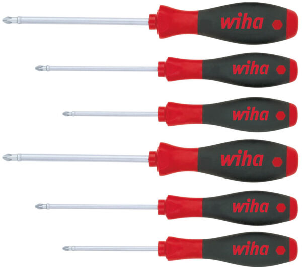 The image displays six screwdrivers in a row. They have black handles with red sections and the inscription 