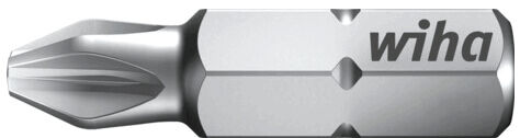 The image shows a silver screwdriver bit with a special shape at the end suitable for Phillips screws. It has the inscription 