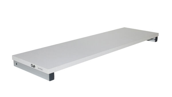 The image shows a simple, rectangular plate made of light material. It is flat and has a gray border around the edges. The surface is smooth and provides space for various objects.